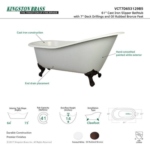 Kingston Brass Edwardian 61" Cast Iron Clawfoot Tub with Feet, Anti Bed Bath & Beyond 32311287